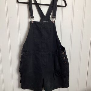 Forever 21 Plus Sz Black Denim Distressed Shortalls Sz 1X